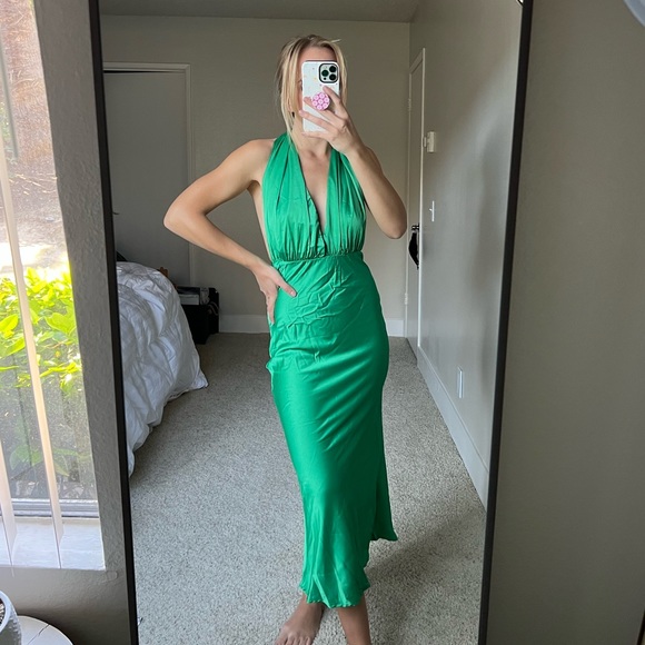 Reverse Dresses Reverse Green Satin Midi Dress Poshmark